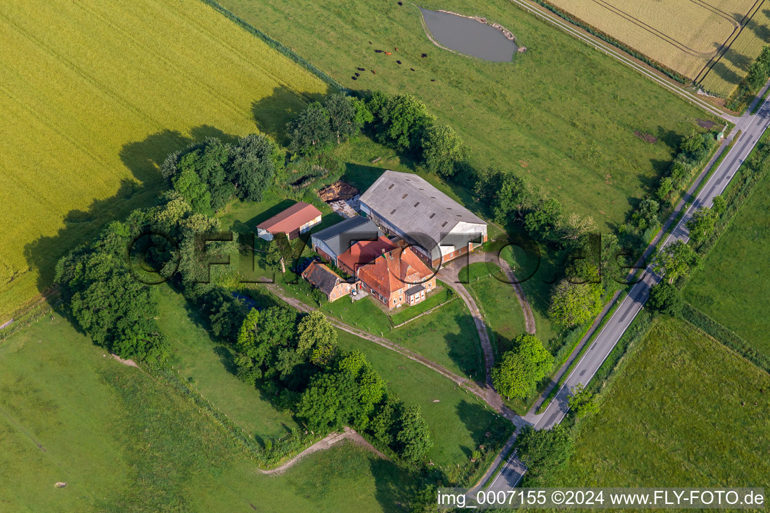 Vue aérienne de Rue Blankenmoor à le quartier Blankenmoor in Neuenkirchen dans le département Schleswig-Holstein, Allemagne