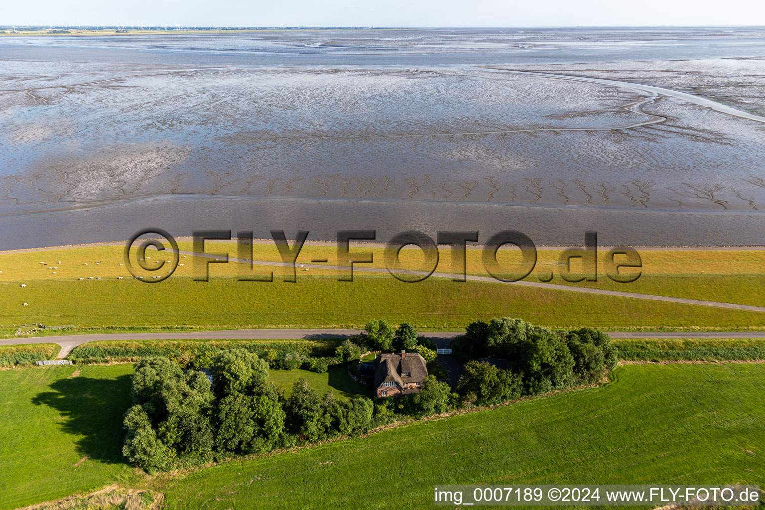 Vue aérienne de Suderdeich à Vollerwiek dans le département Schleswig-Holstein, Allemagne