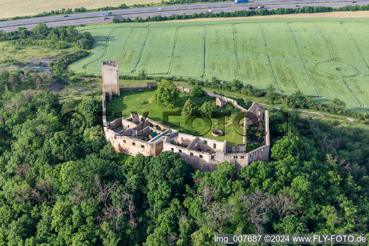 Vue d'oiseau de Château de Gleichen à le quartier Wandersleben in Drei Gleichen dans le département Thuringe, Allemagne