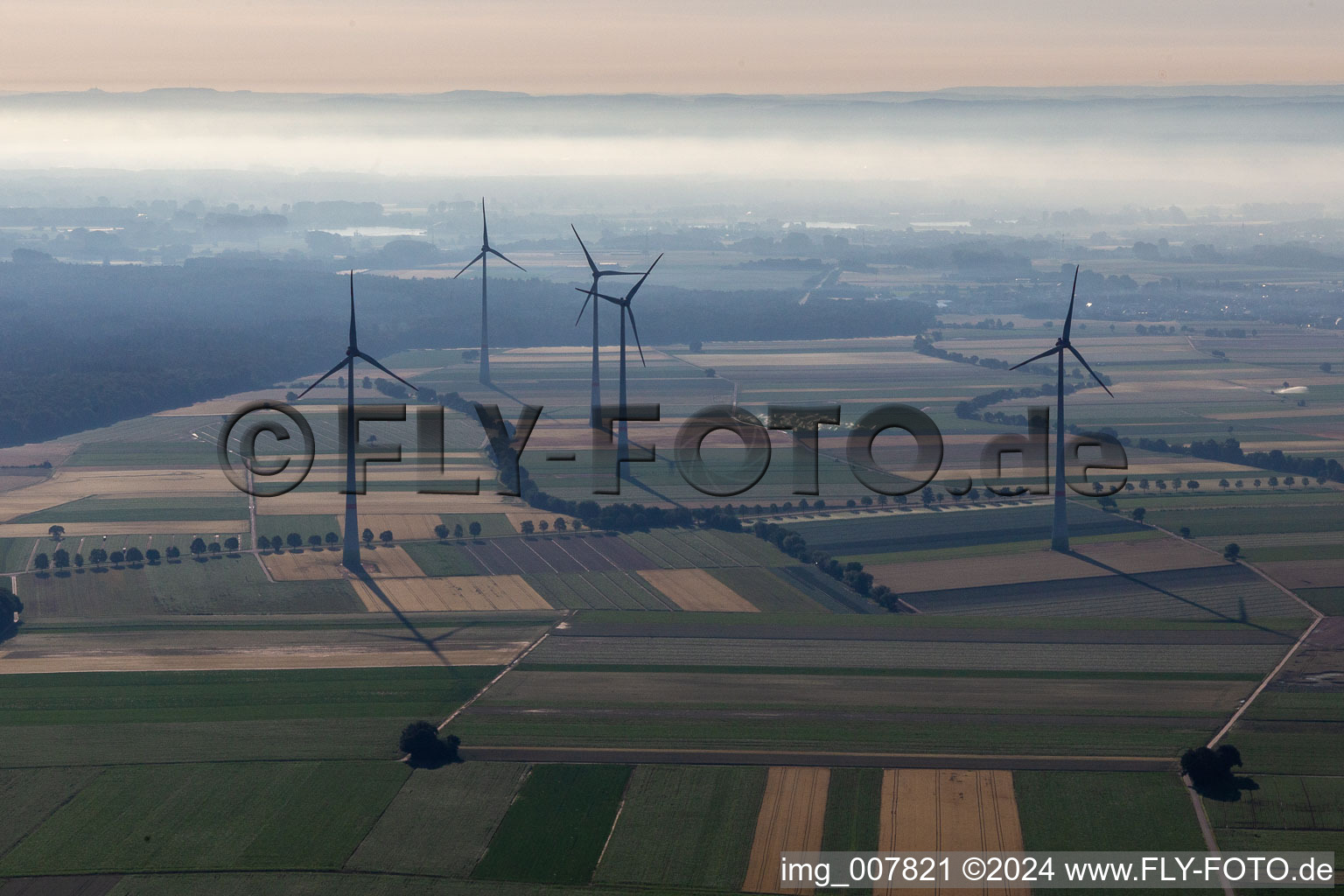 Vue aérienne de Parc éolien à Hatzenbühl dans le département Rhénanie-Palatinat, Allemagne