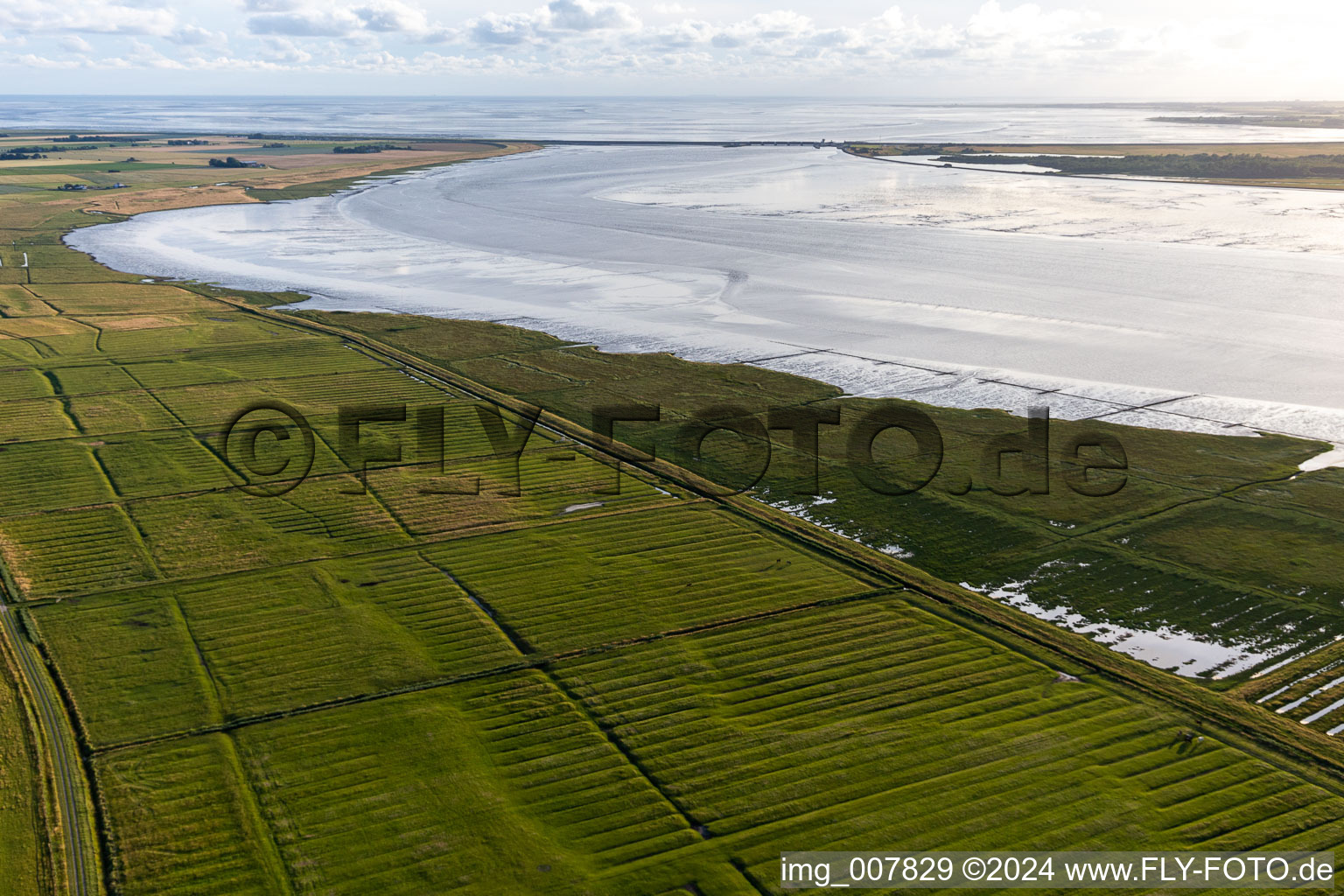 Vue aérienne de Estuaire de l'Eider Dithmarscher Eidervorland à Wesselburenerkoog dans le département Schleswig-Holstein, Allemagne