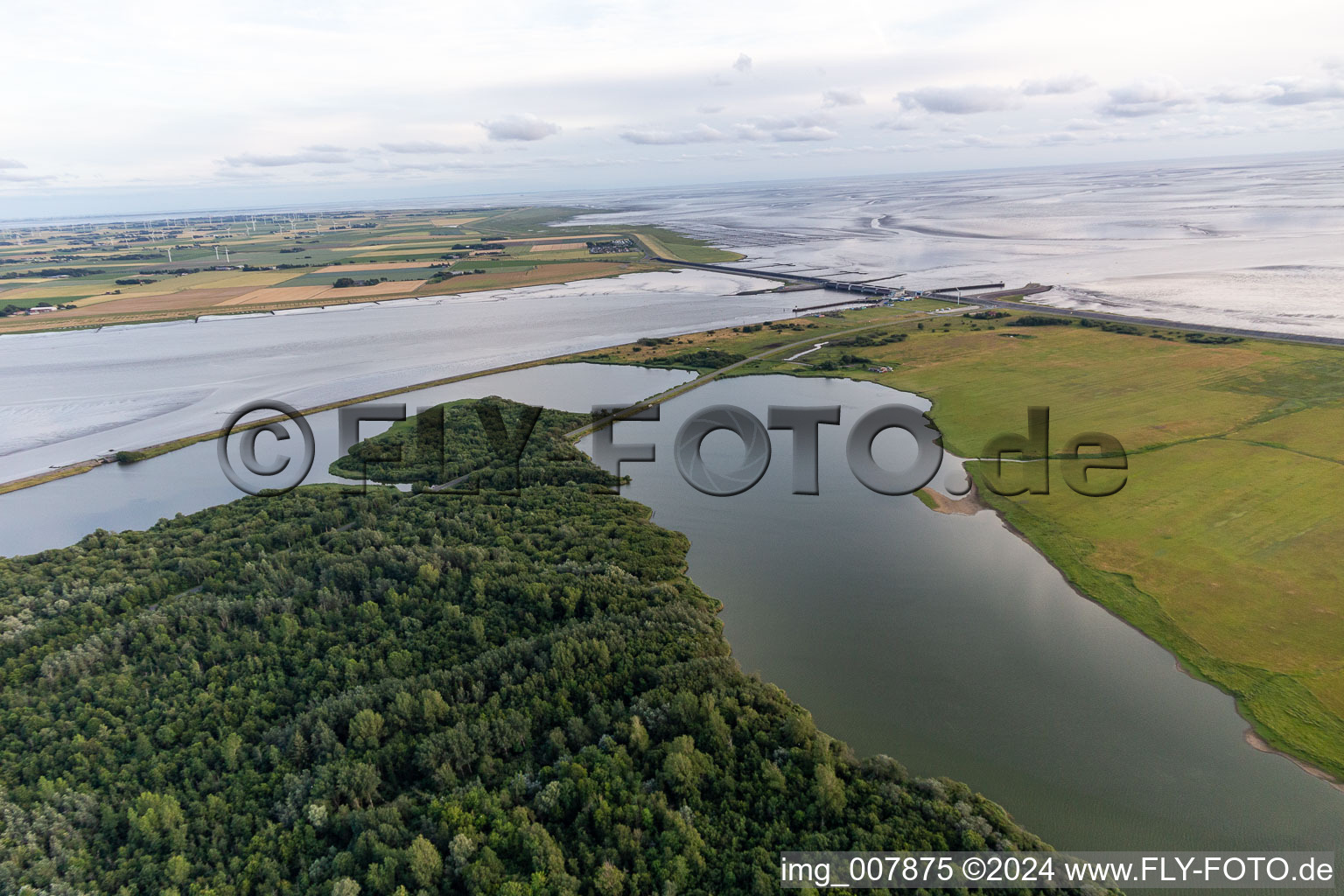 Vue aérienne de Katinger Watt, Barrière d'Eider à Tönning dans le département Schleswig-Holstein, Allemagne