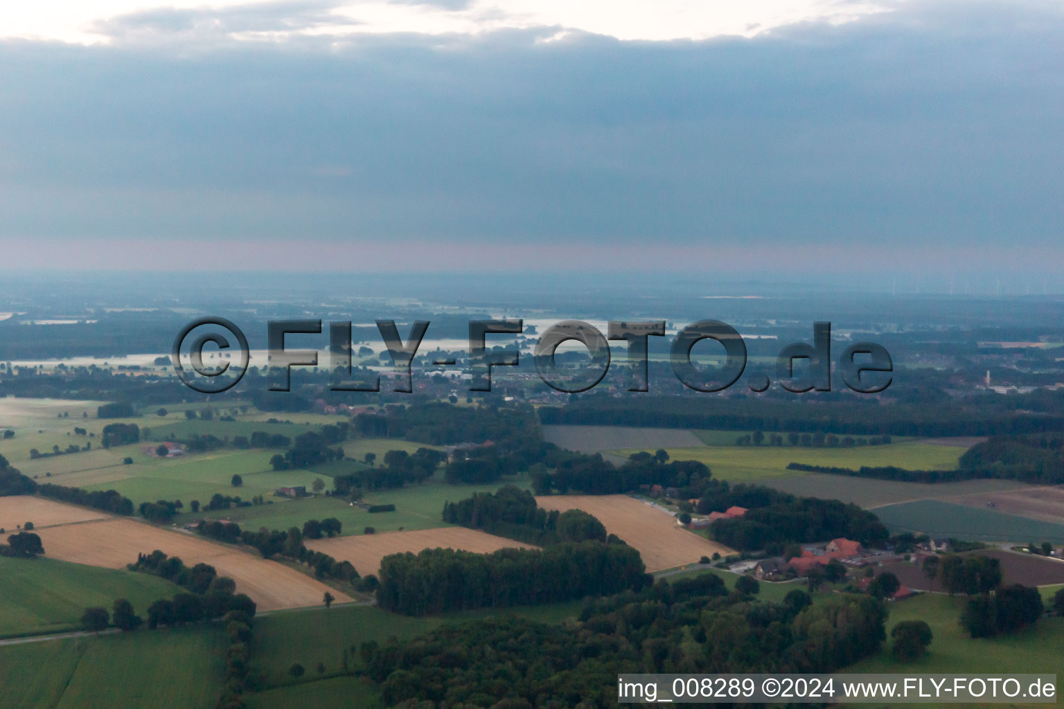 Vue aérienne de Fens noires, lever du soleil à Heiden dans le département Rhénanie du Nord-Westphalie, Allemagne