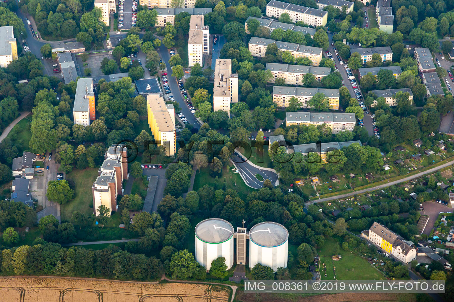 Vue aérienne de Hochfeldstrasse à Essen-Leithe dans le département Rhénanie du Nord-Westphalie, Allemagne