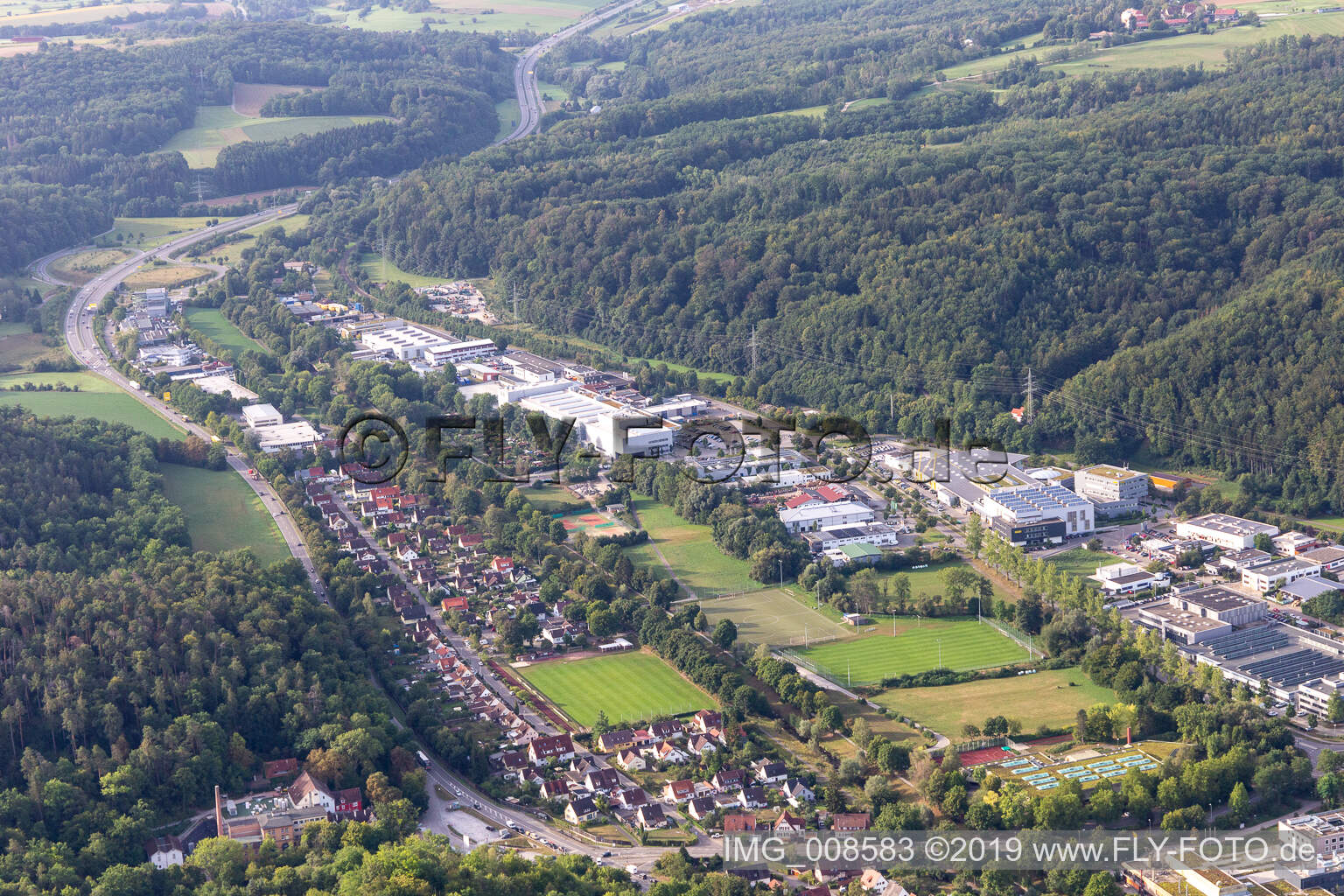 Vue oblique de Derendingen à le quartier Gartenstadt in Tübingen dans le département Bade-Wurtemberg, Allemagne