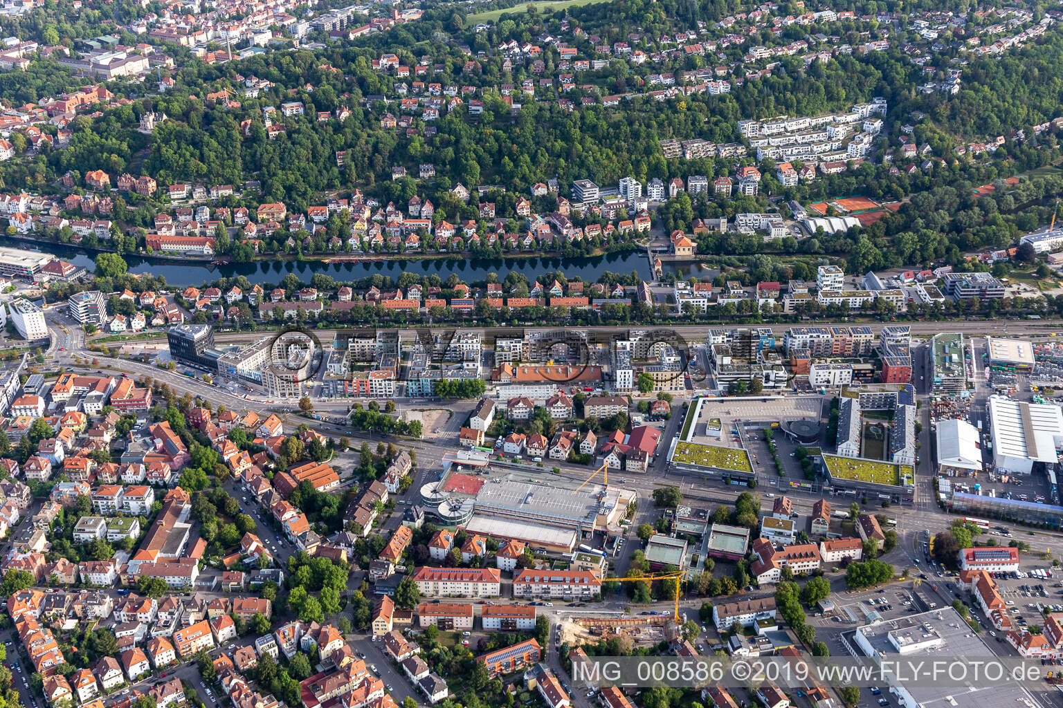 Vue aérienne de Schaffhausenstrasse, Eisenbahnstrasse à Tübingen dans le département Bade-Wurtemberg, Allemagne