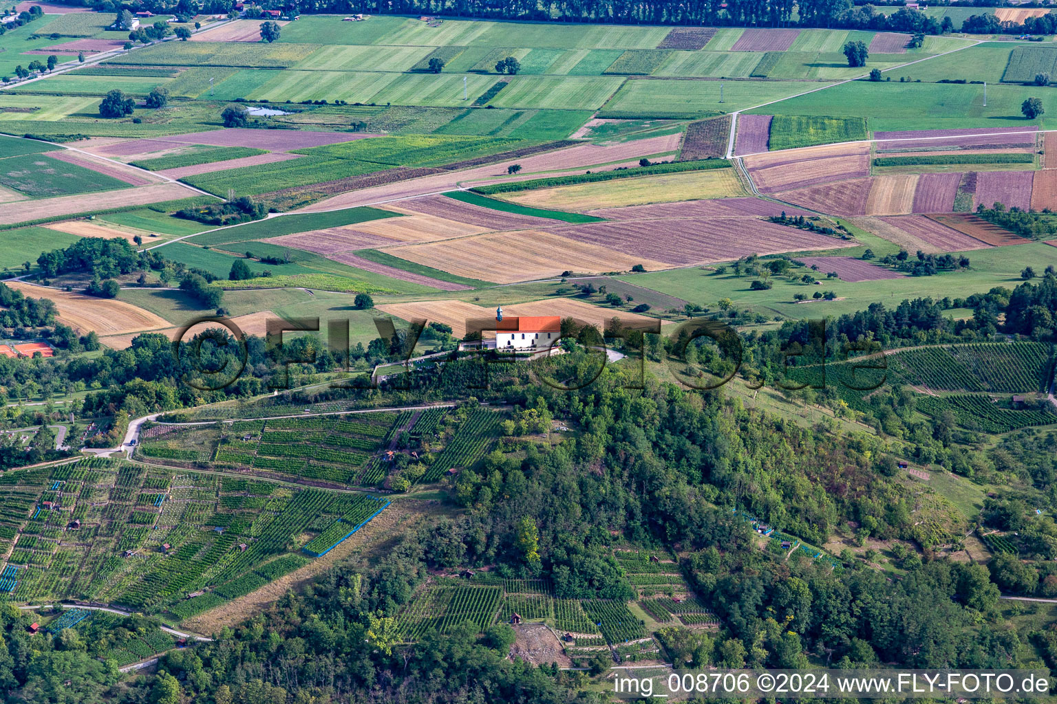 Vue aérienne de Chapelle Wurmlinger Saint-Remiius à le quartier Wurmlingen in Rottenburg am Neckar dans le département Bade-Wurtemberg, Allemagne