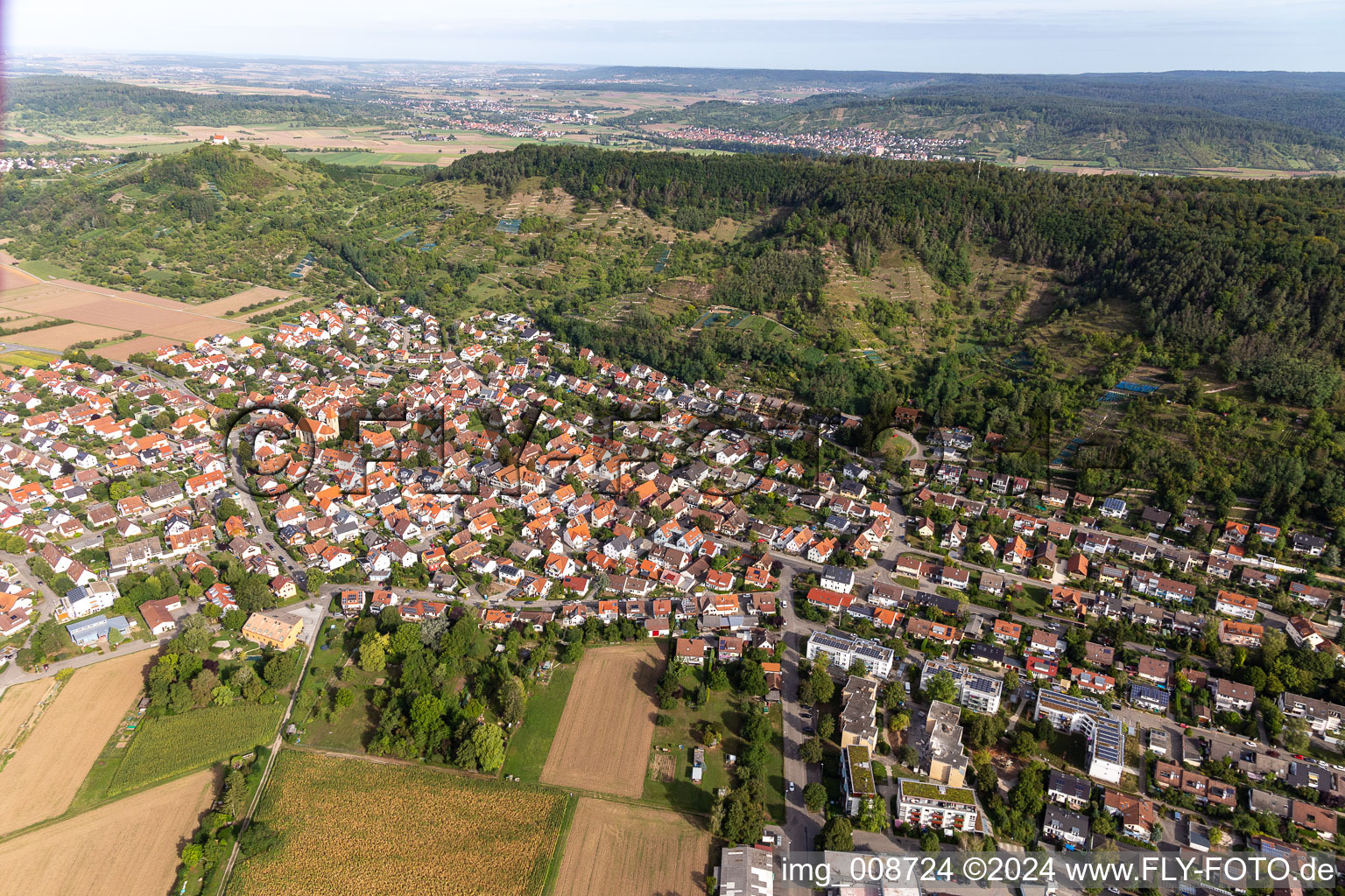 Vue aérienne de Du sud-est à le quartier Hirschau in Tübingen dans le département Bade-Wurtemberg, Allemagne