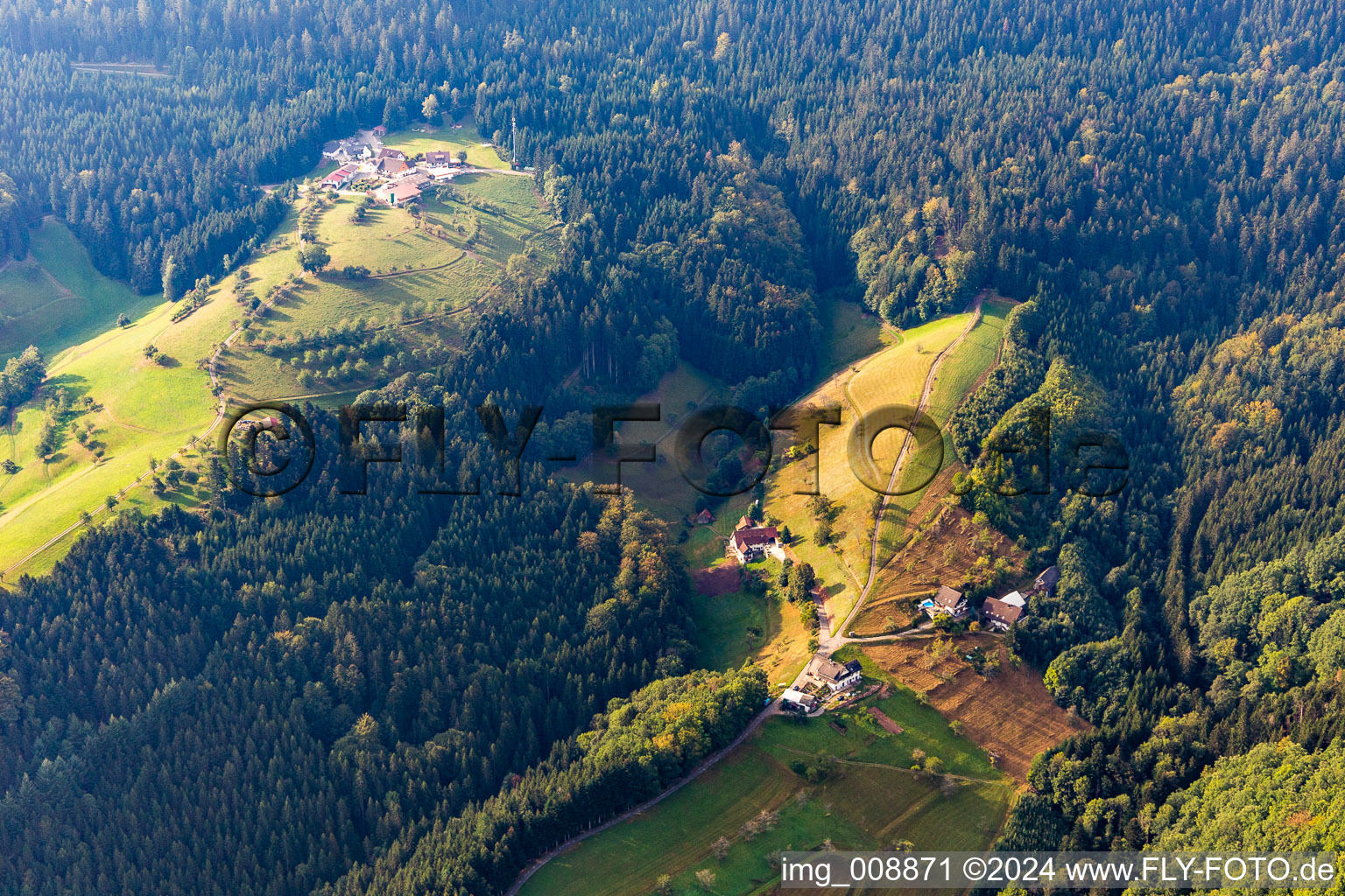 Vue aérienne de Propriété Felmeck et ferme de la Forêt-Noire à le quartier Löcherberg in Oppenau dans le département Bade-Wurtemberg, Allemagne