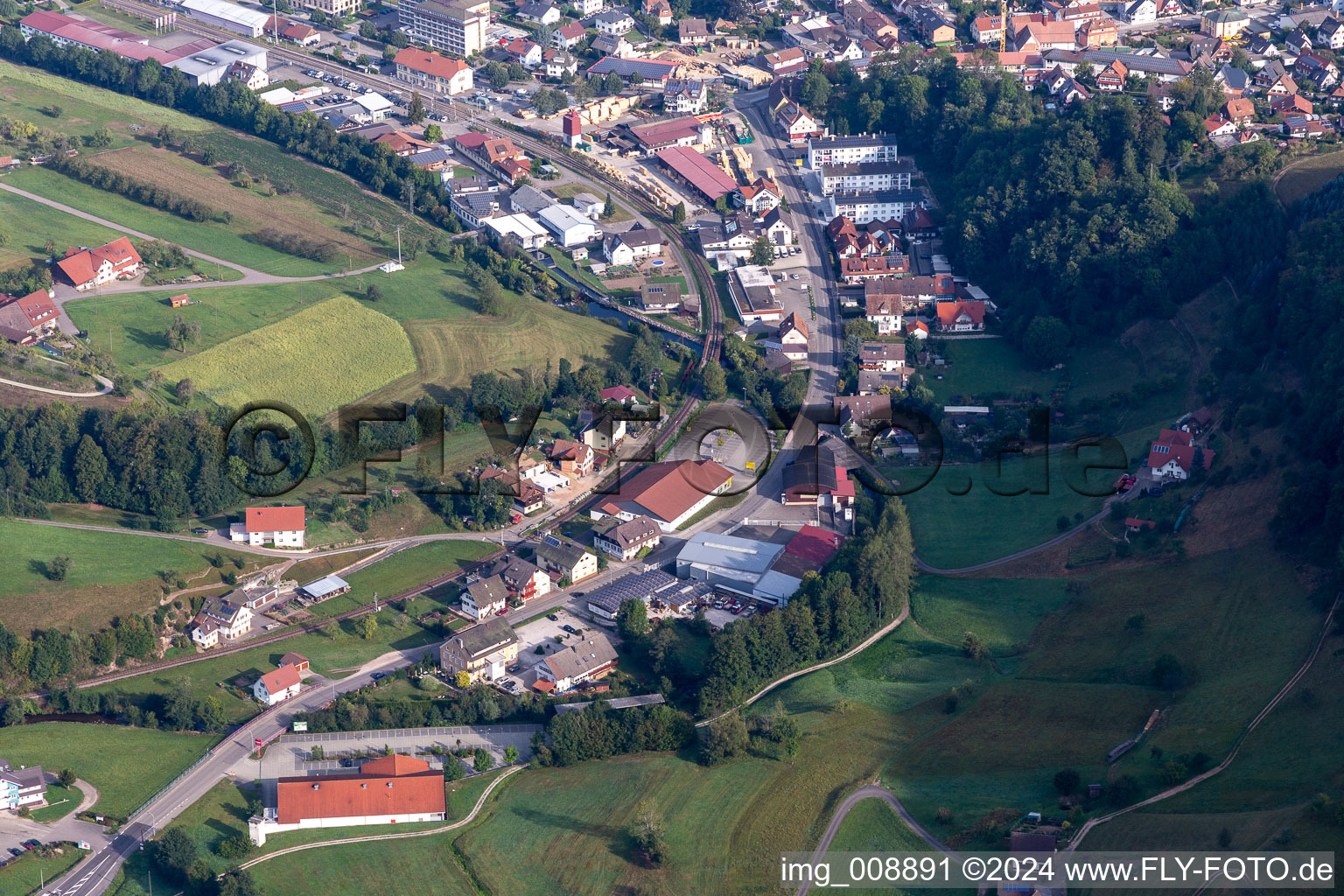 Vue aérienne de Filet, pizza, centime à Oppenau dans le département Bade-Wurtemberg, Allemagne