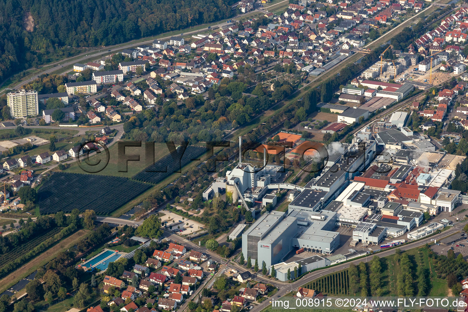 Vue aérienne de Site de l'usine de papier August Koehler SE à Oberkirch dans le département Bade-Wurtemberg, Allemagne