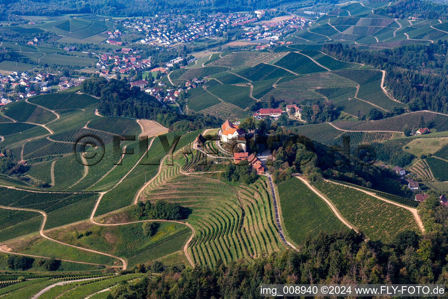 Vue aérienne de Domaine viticole et restaurants du château de Staufenberg à le quartier Heimbach in Durbach dans le département Bade-Wurtemberg, Allemagne