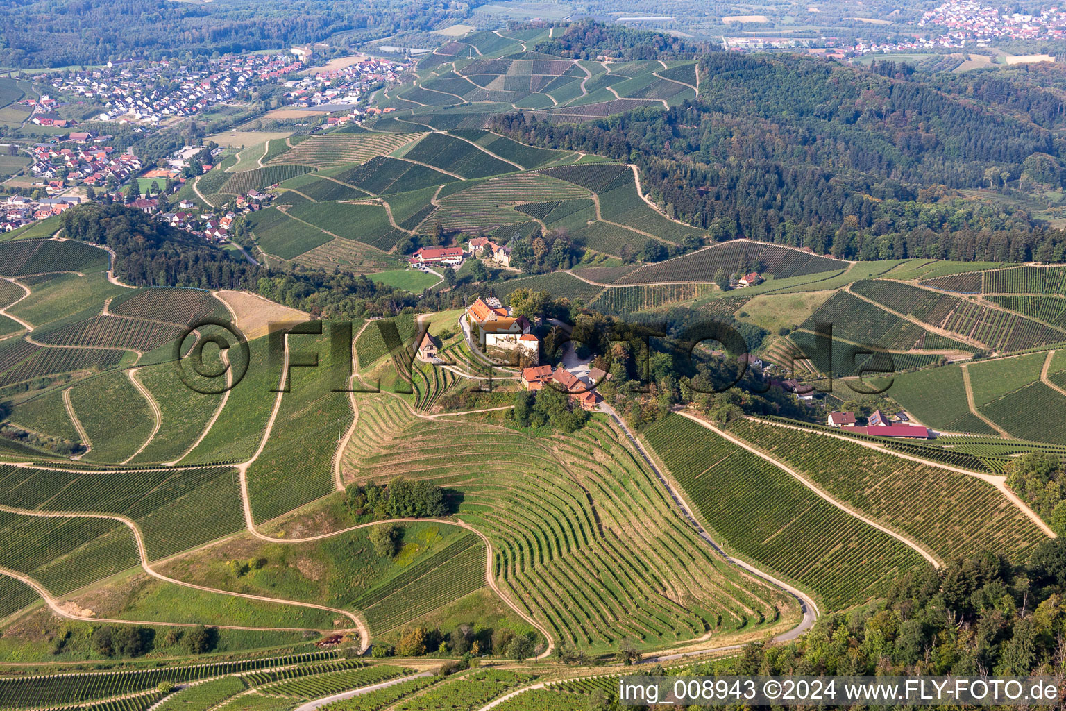 Photographie aérienne de Domaine viticole Margrave von Baden dans le château de Staufenberg à le quartier Heimbach in Durbach dans le département Bade-Wurtemberg, Allemagne