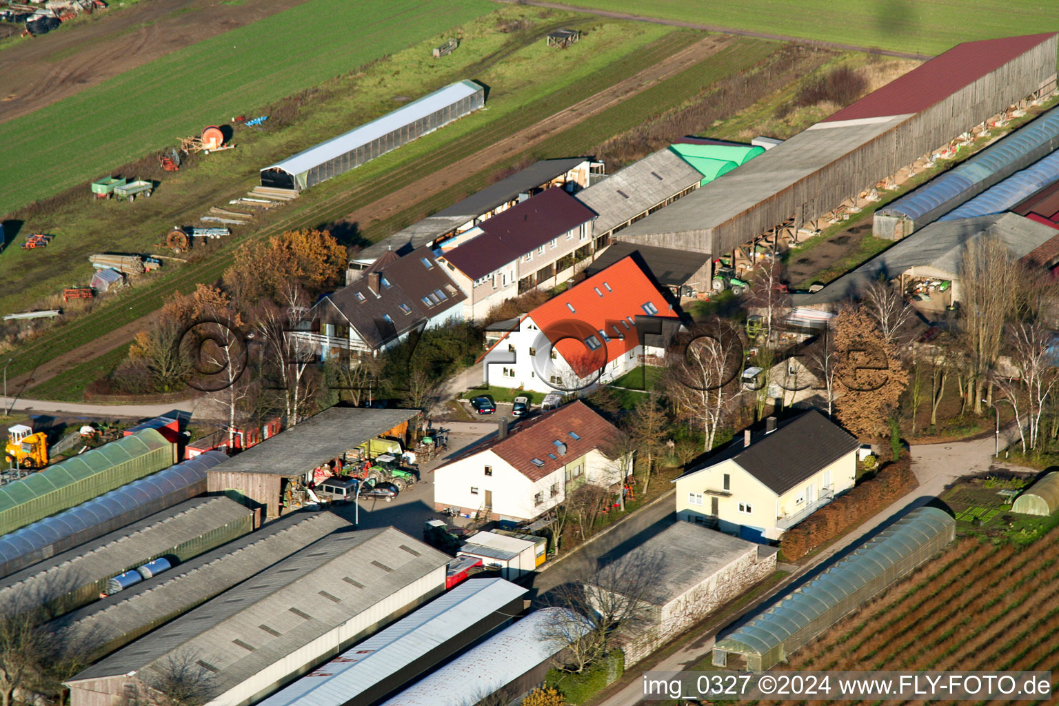 Vue aérienne de Ohmer Aussiedlerhof à Rheinzabern dans le département Rhénanie-Palatinat, Allemagne