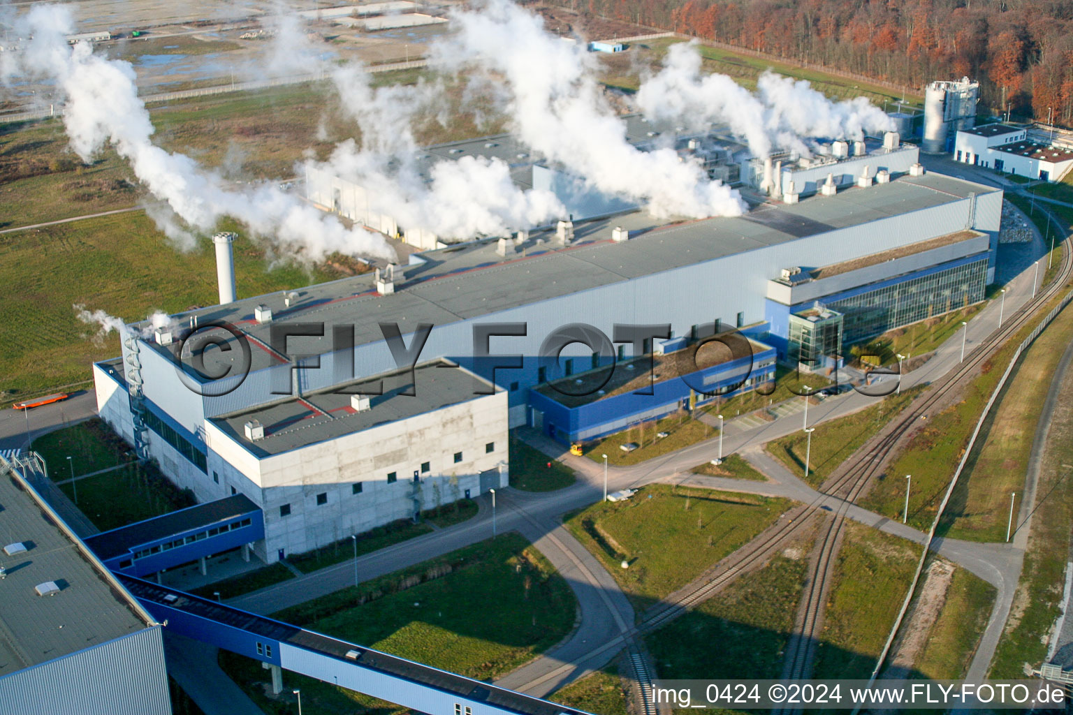 Vue oblique de Usine de papier de palme dans la zone industrielle d'Oberwald à Wörth am Rhein dans le département Rhénanie-Palatinat, Allemagne