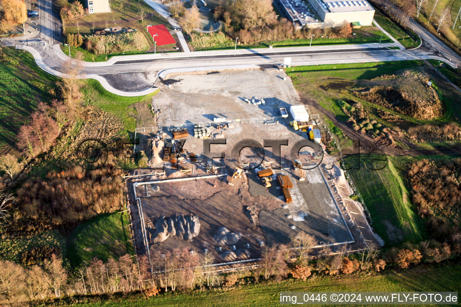 Vue aérienne de Chantier de construction d'une salle polyvalente à Kandel dans le département Rhénanie-Palatinat, Allemagne