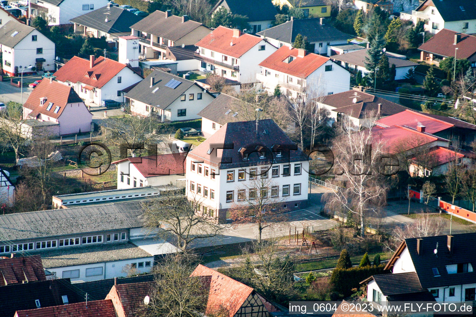 Vue aérienne de École à Freckenfeld dans le département Rhénanie-Palatinat, Allemagne
