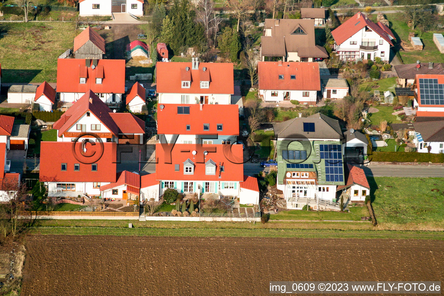 Vue aérienne de Lièvre attrapant à Freckenfeld dans le département Rhénanie-Palatinat, Allemagne