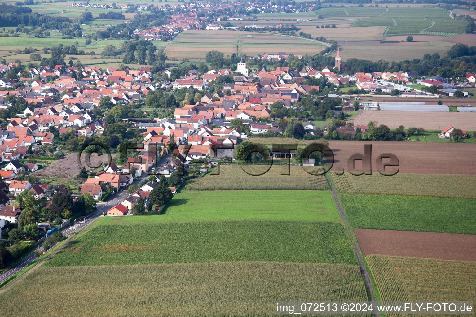 Minfeld dans le département Rhénanie-Palatinat, Allemagne depuis l'avion