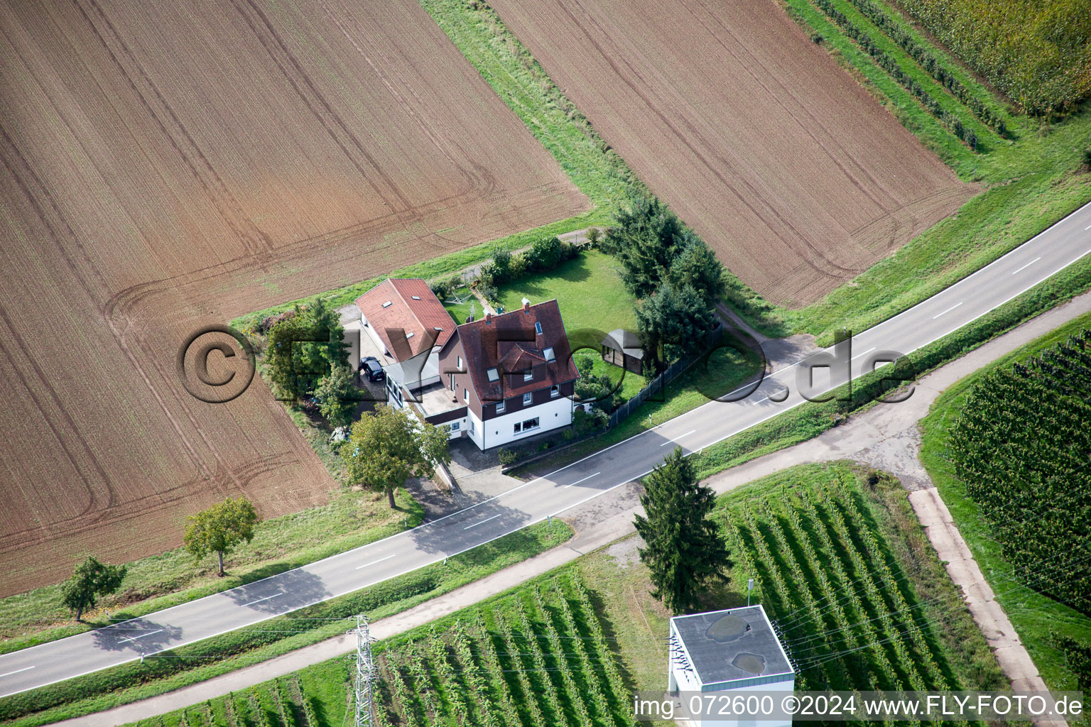 Vue aérienne de Route forestière à le quartier Heuchelheim in Heuchelheim-Klingen dans le département Rhénanie-Palatinat, Allemagne