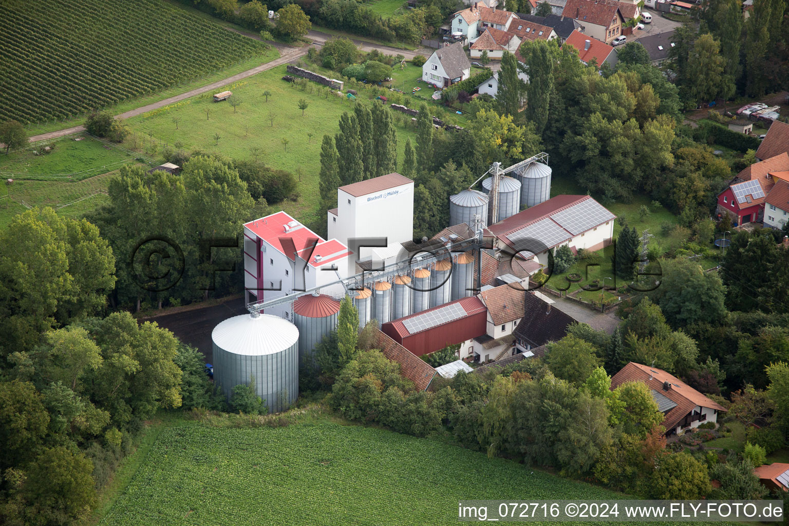 Vue aérienne de Ludwigsmühle à le quartier Ingenheim in Billigheim-Ingenheim dans le département Rhénanie-Palatinat, Allemagne