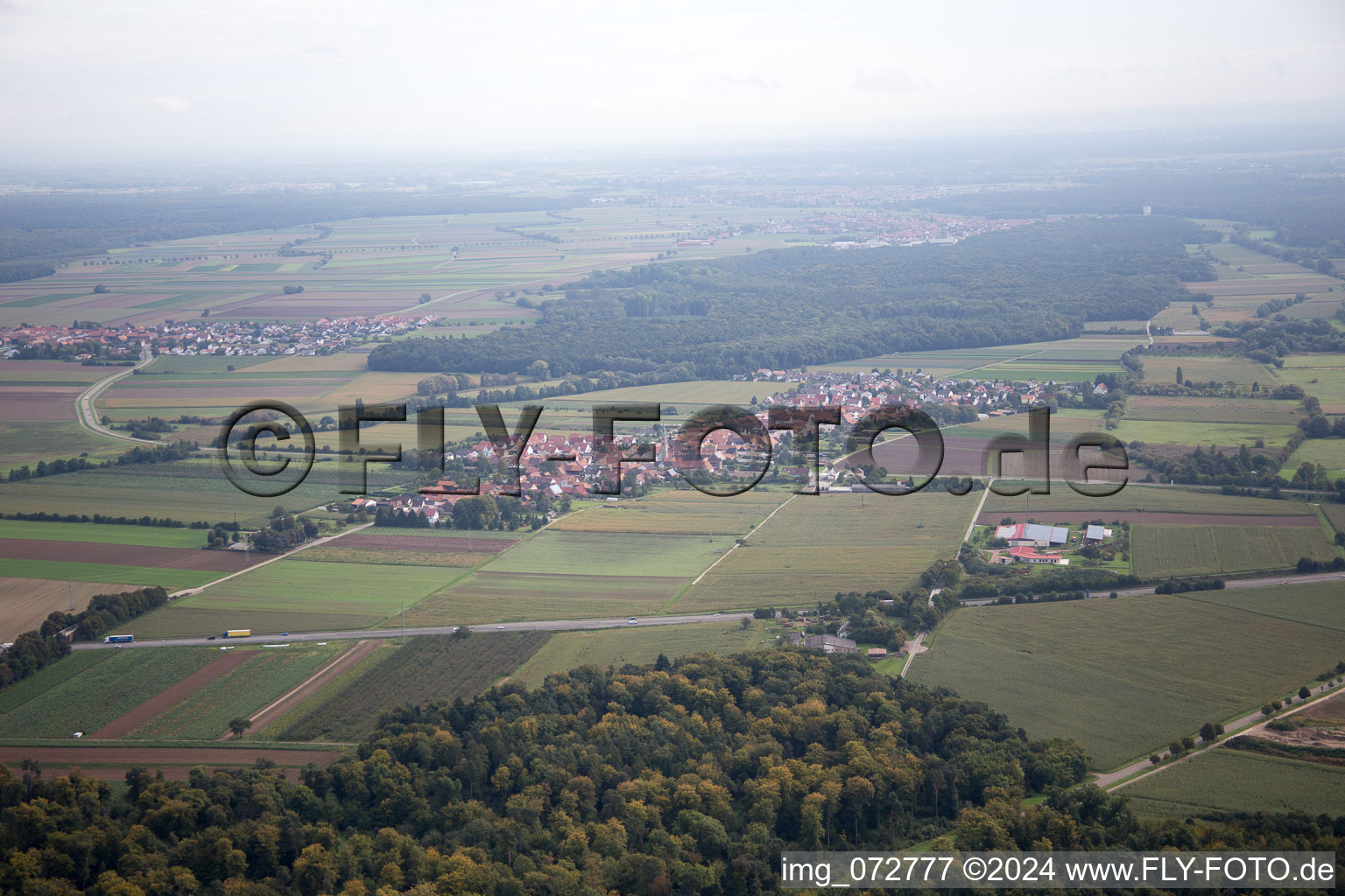 Vue aérienne de Du sud-ouest à Erlenbach bei Kandel dans le département Rhénanie-Palatinat, Allemagne