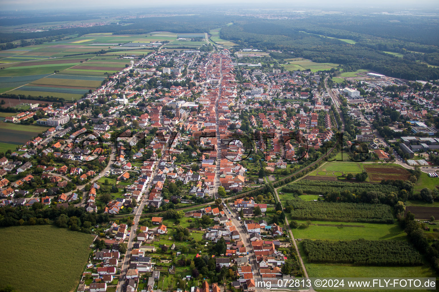 Vue aérienne de Vue des rues et des maisons des quartiers résidentiels à Kandel dans le département Rhénanie-Palatinat, Allemagne