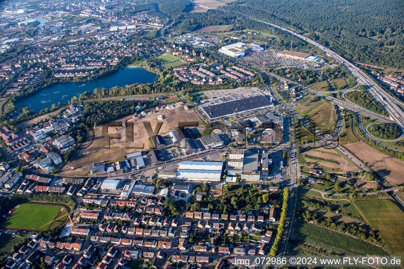 Zone commerciale Schütte-Lanz-Park à Brühl dans le département Bade-Wurtemberg, Allemagne d'en haut