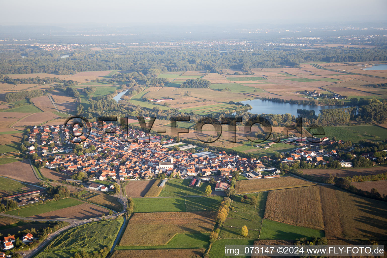 Vue aérienne de Neupotz dans le département Rhénanie-Palatinat, Allemagne