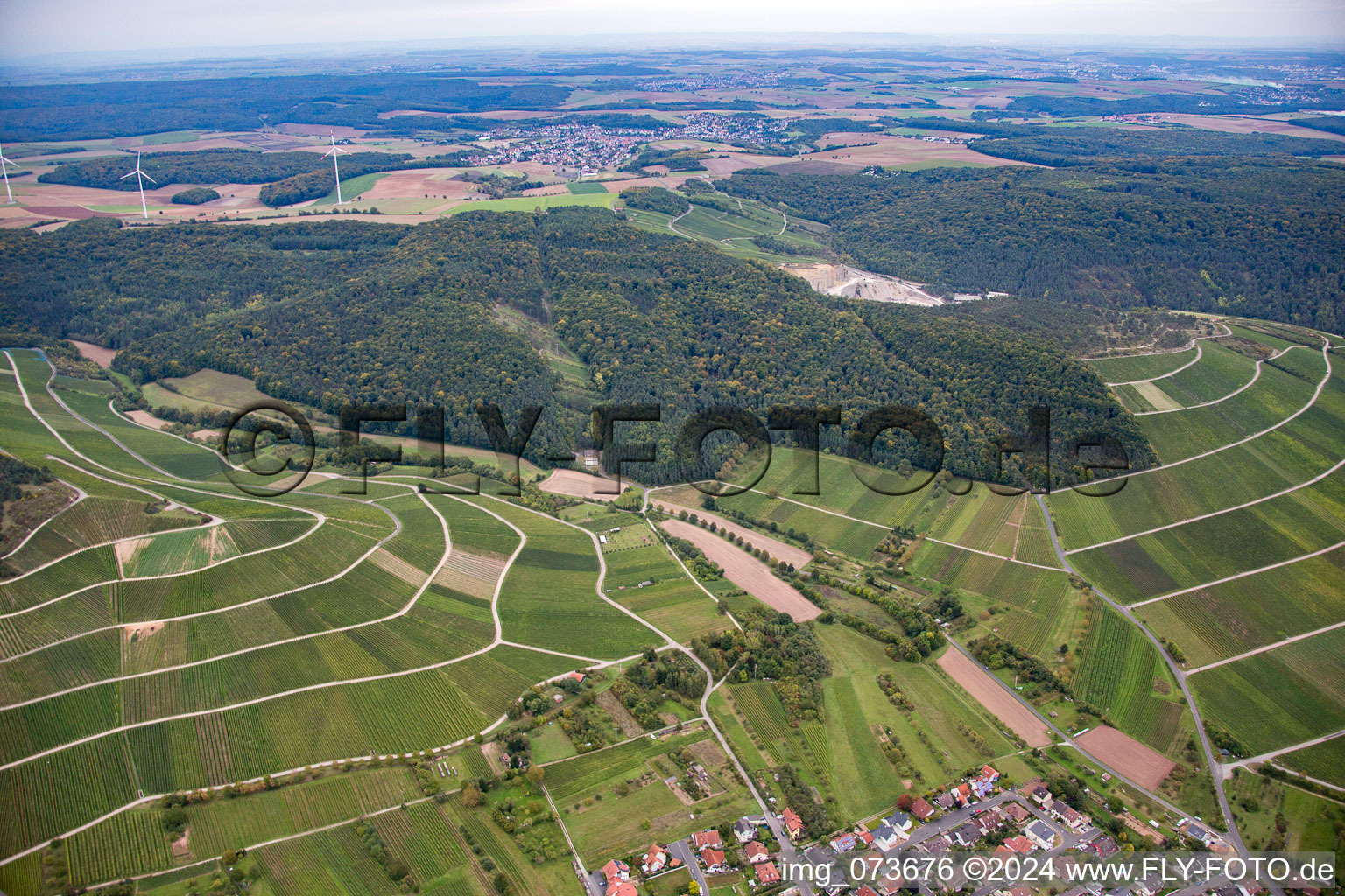 Vue aérienne de Thüngersheim dans le département Bavière, Allemagne