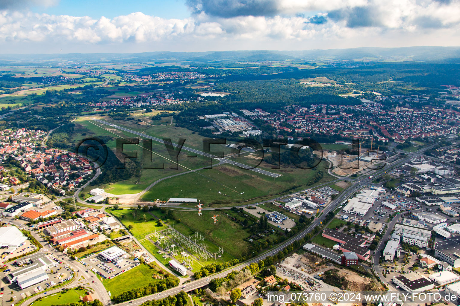 Vue aérienne de Site d'atterrissage spécial Bamberg (EDQA) à le quartier Kramersfeld in Bamberg dans le département Bavière, Allemagne