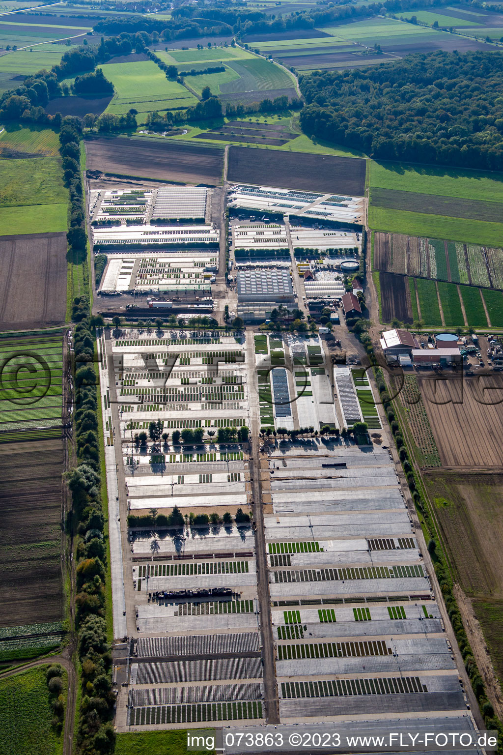 Vue aérienne de Marché aux plantes Dieter Denzer à Gochsheim dans le département Bavière, Allemagne
