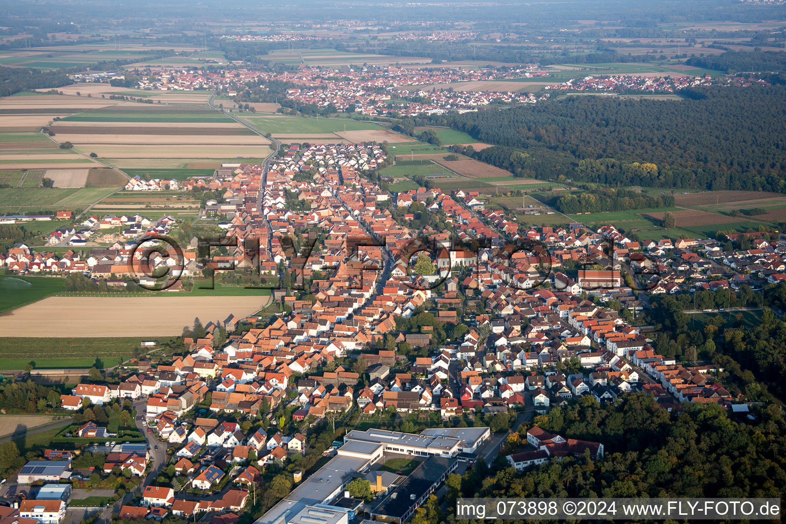 Vue aérienne de Vue des rues et des maisons des quartiers résidentiels à Hatzenbühl dans le département Rhénanie-Palatinat, Allemagne