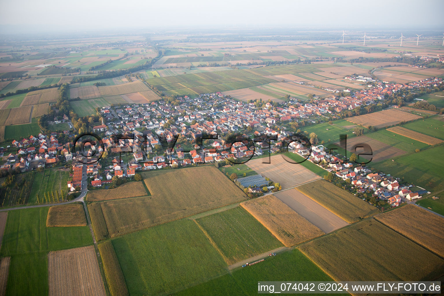 Freckenfeld dans le département Rhénanie-Palatinat, Allemagne vu d'un drone