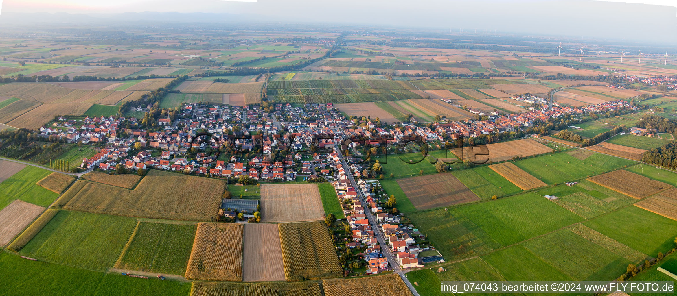 Vue aérienne de Freckenfeld dans le département Rhénanie-Palatinat, Allemagne