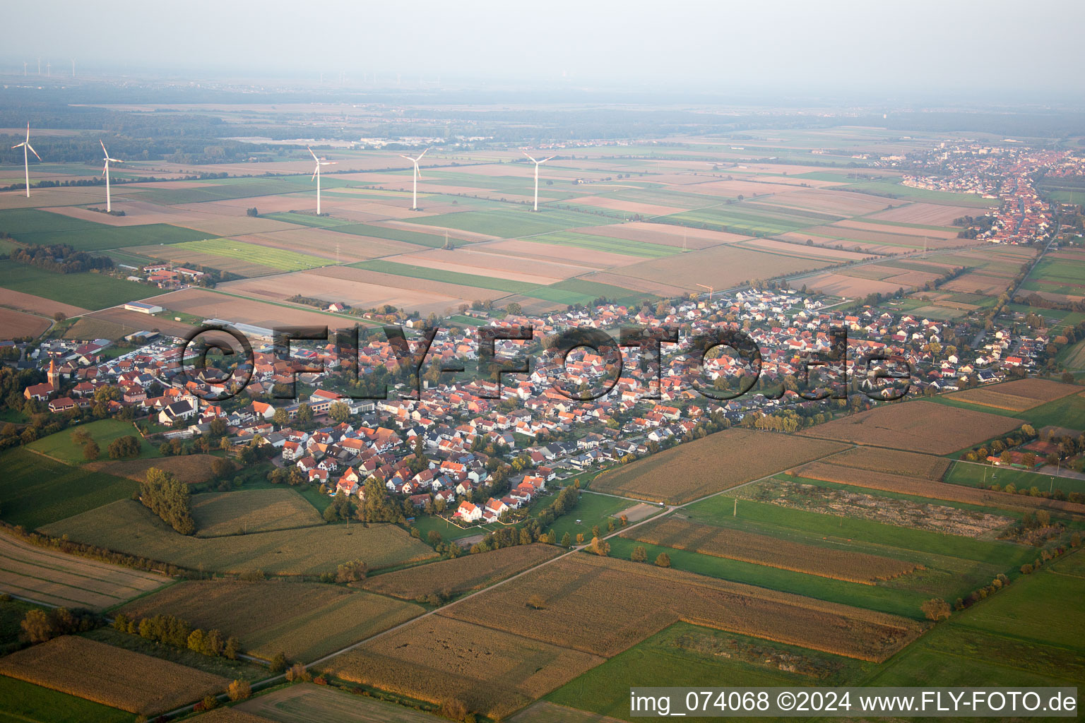 Minfeld dans le département Rhénanie-Palatinat, Allemagne du point de vue du drone