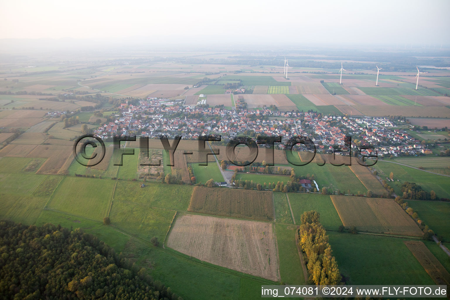 Vue oblique de Minfeld dans le département Rhénanie-Palatinat, Allemagne