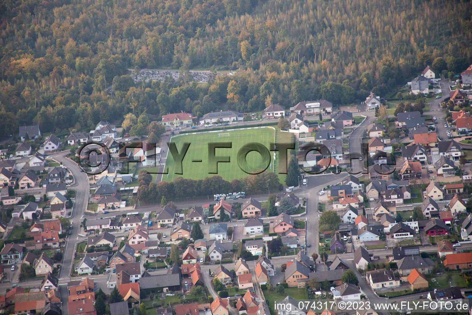Vue aérienne de Schirrhoffen dans le département Bas Rhin, France