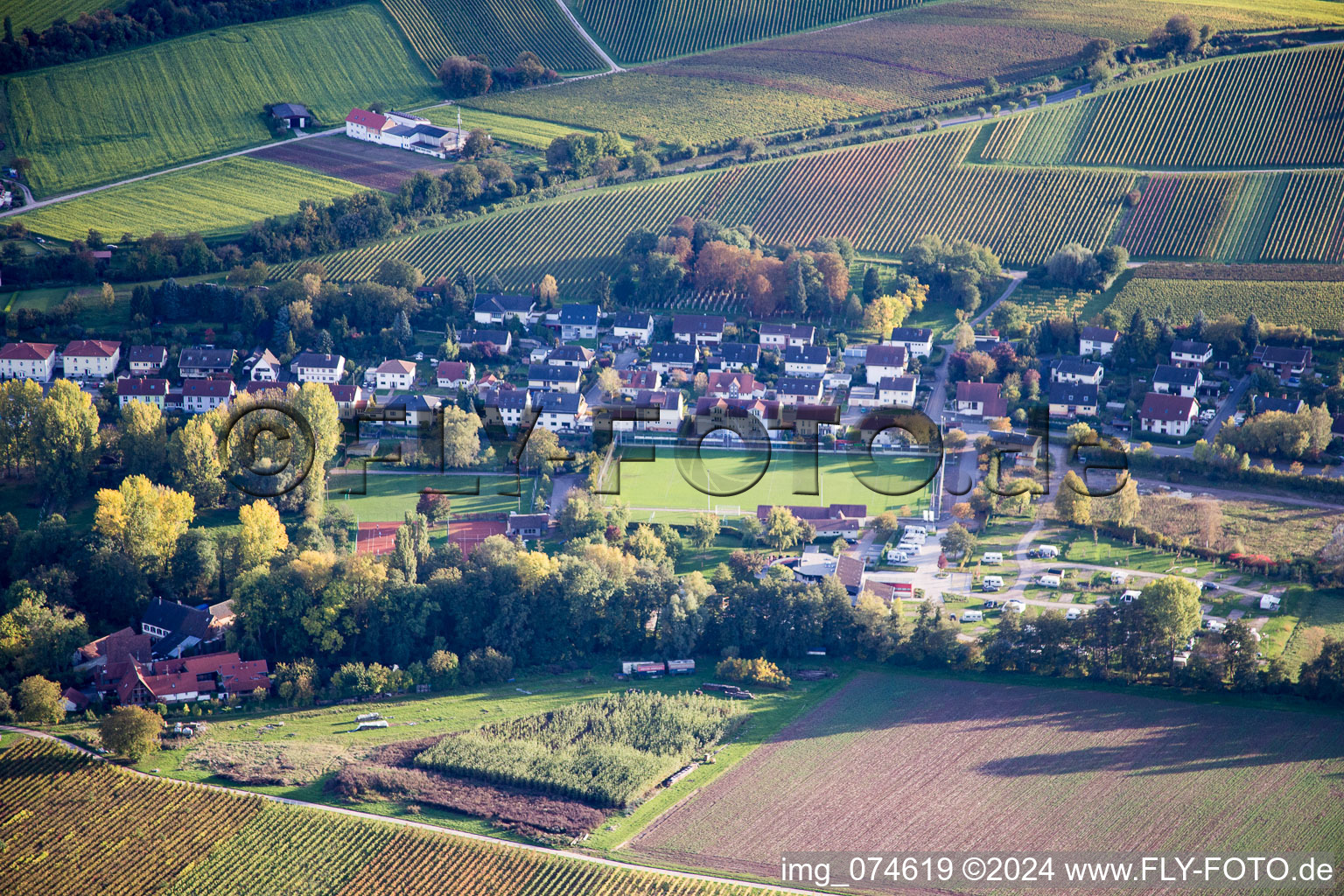 Vue d'oiseau de Quartier Ingenheim in Billigheim-Ingenheim dans le département Rhénanie-Palatinat, Allemagne