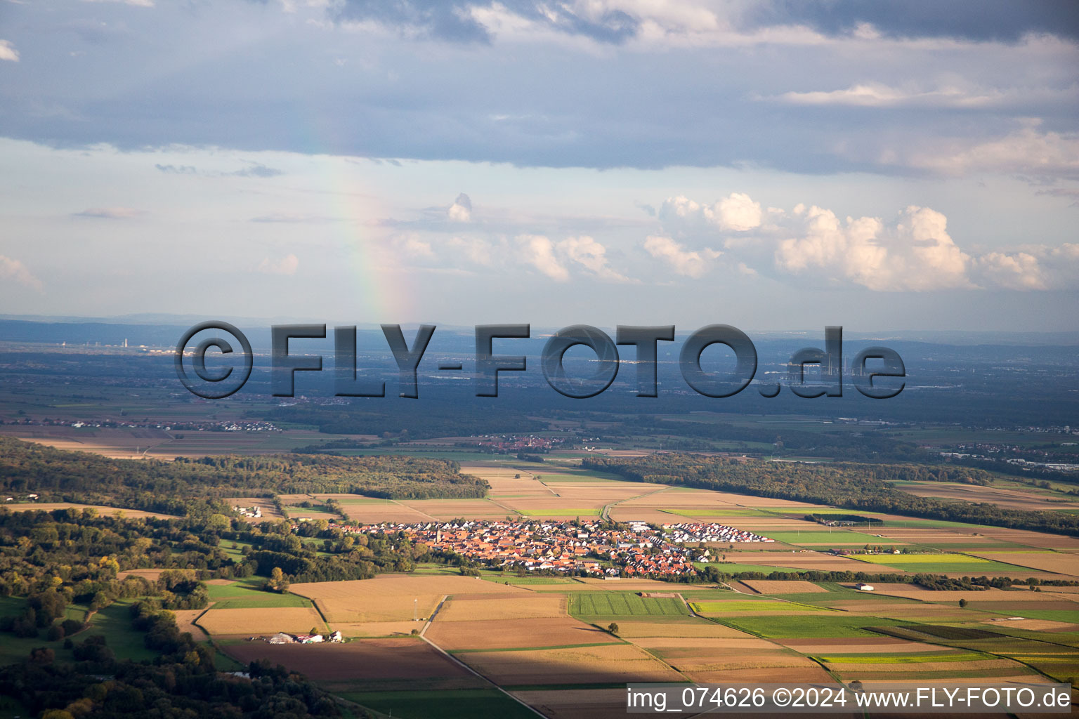 Steinweiler dans le département Rhénanie-Palatinat, Allemagne depuis l'avion