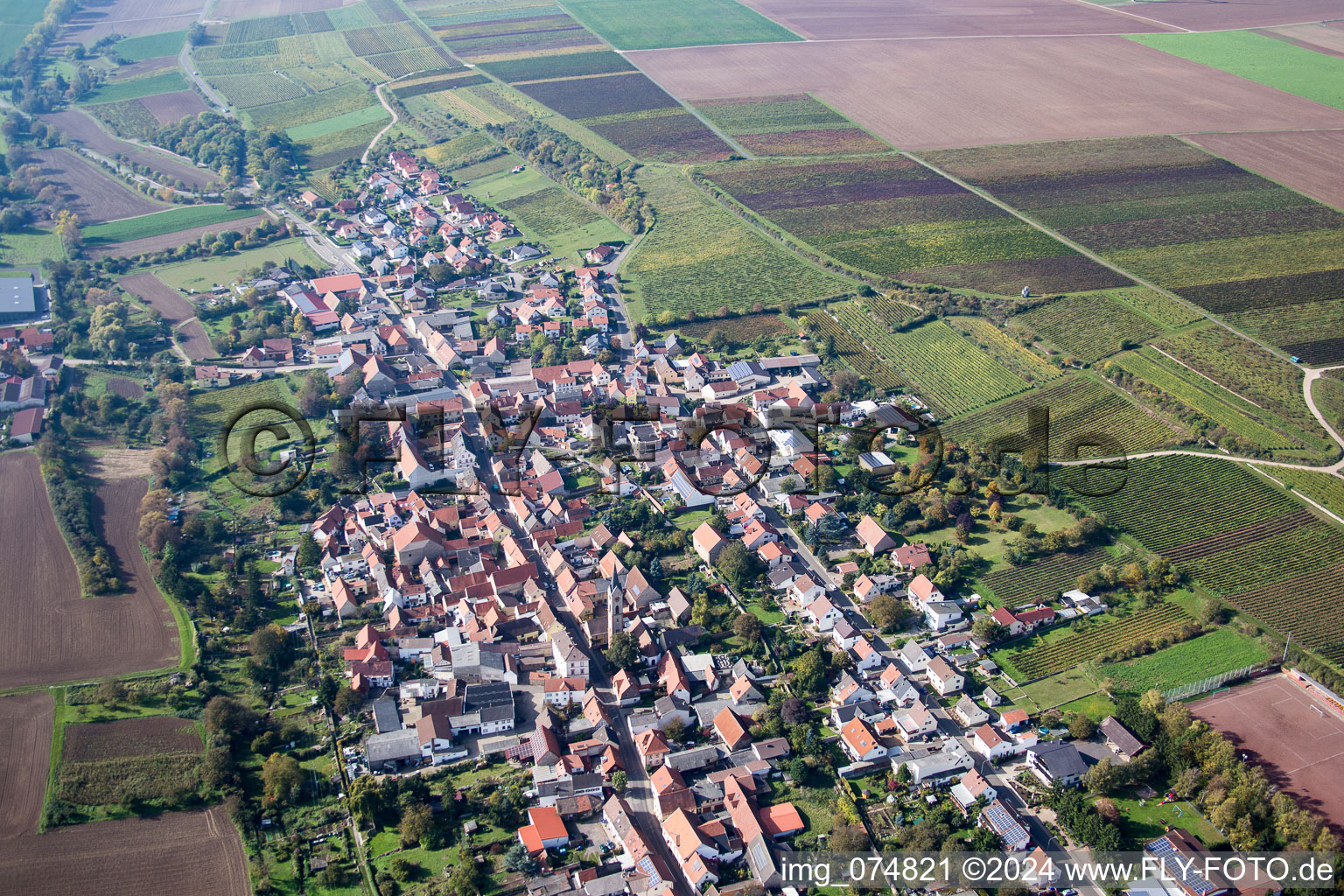 Vue aérienne de Kindenheim dans le département Rhénanie-Palatinat, Allemagne