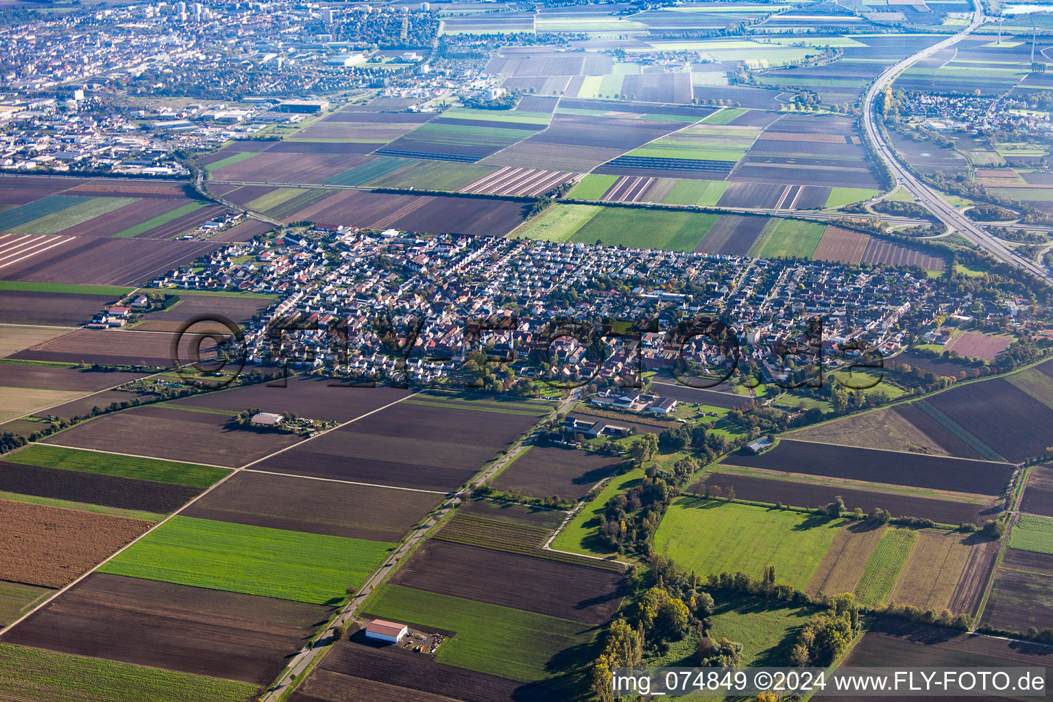 Vue aérienne de Beindersheim dans le département Rhénanie-Palatinat, Allemagne