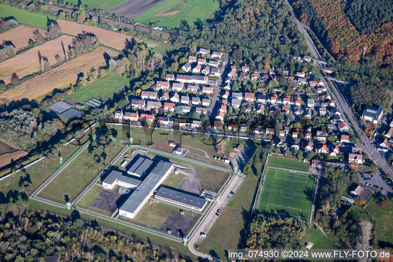 Vue aérienne de Prison militaire de Coleman Stockade à le quartier Sandhofen in Mannheim dans le département Bade-Wurtemberg, Allemagne