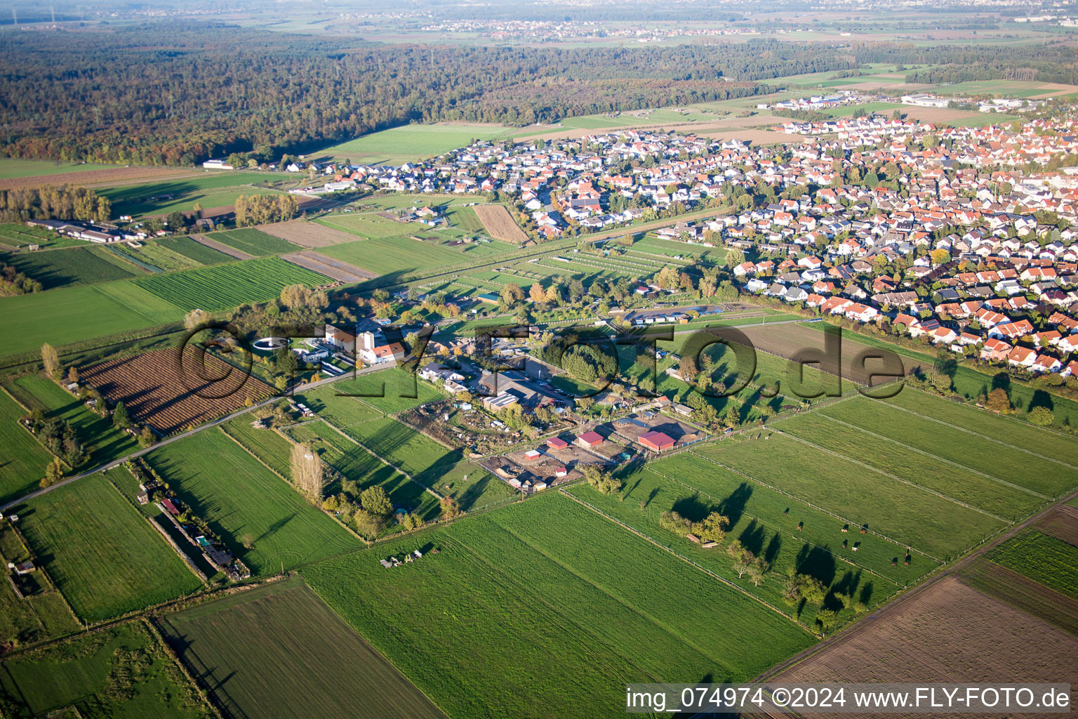 Vue aérienne de Lorsch-Einhausen à Einhausen dans le département Hesse, Allemagne