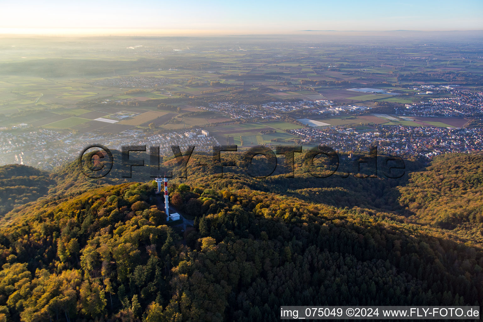 Vue aérienne de Tour radio à le quartier Hochstädten in Bensheim dans le département Hesse, Allemagne