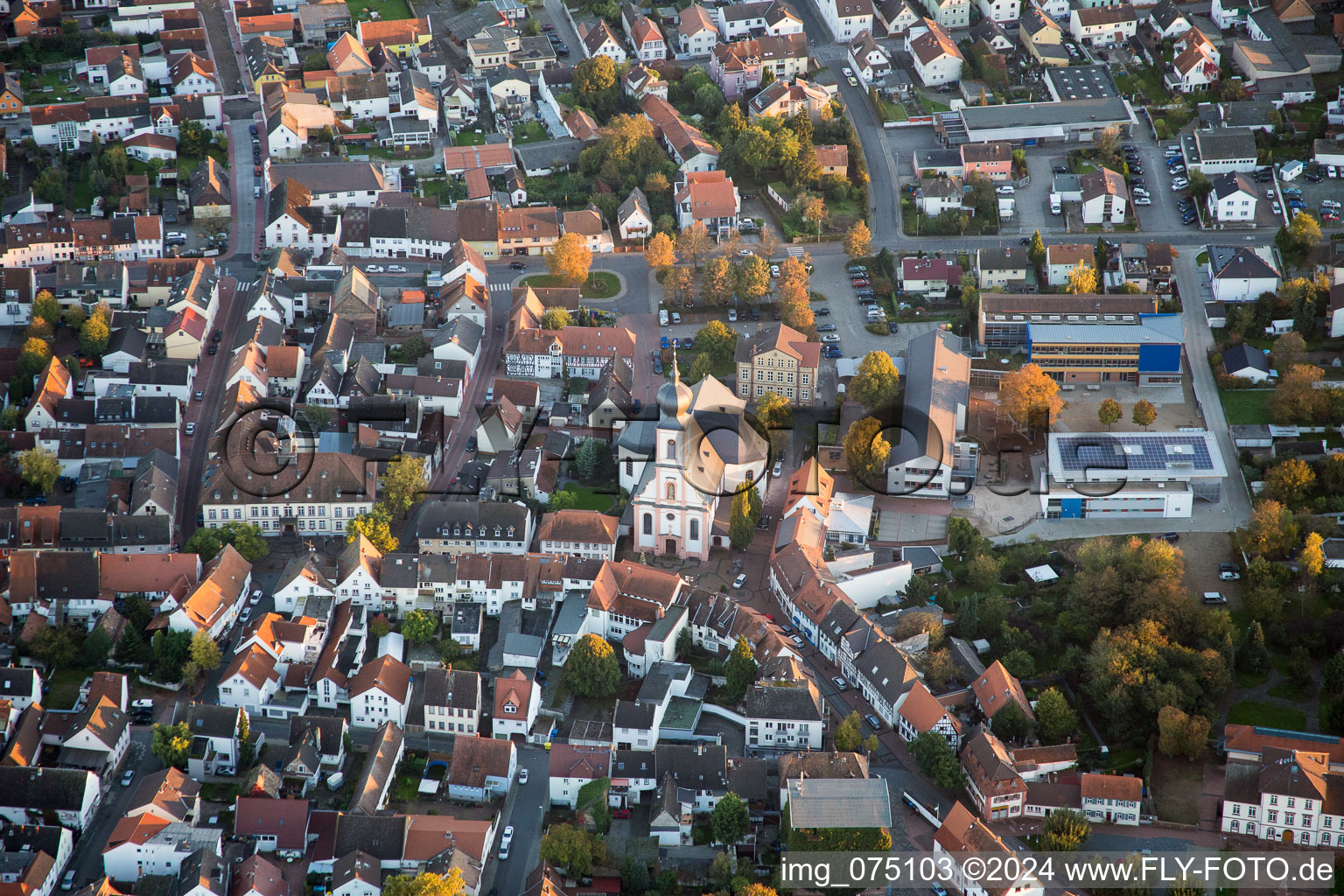 Vue d'oiseau de Gernsheim dans le département Hesse, Allemagne