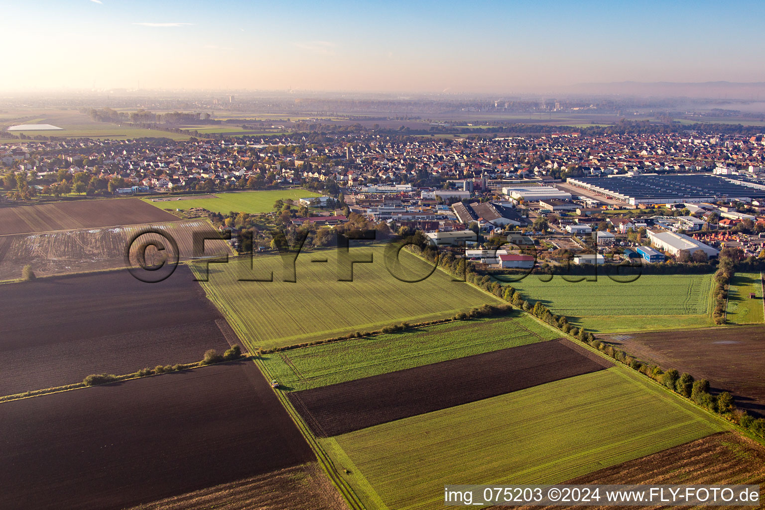 Vue aérienne de Du nord à Bürstadt dans le département Hesse, Allemagne