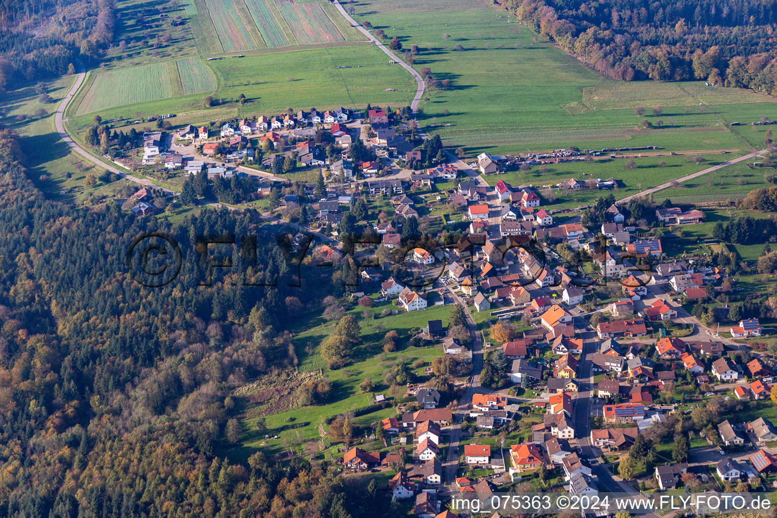 Vue oblique de Moosbronn dans le département Bade-Wurtemberg, Allemagne