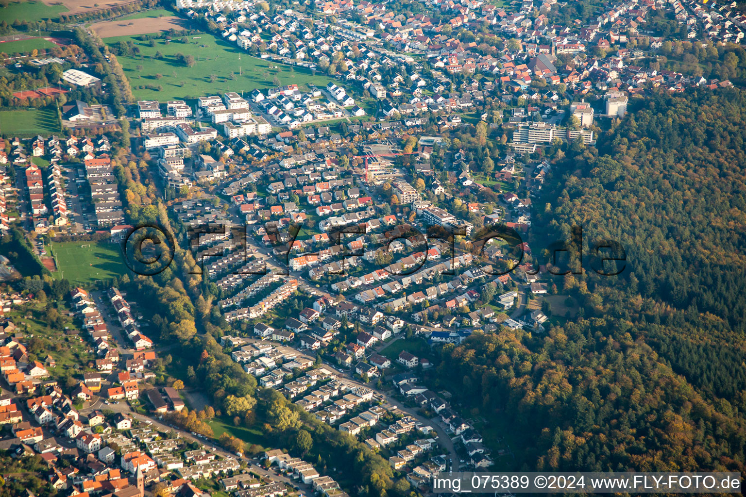 Vue aérienne de Anneau forestier à le quartier Busenbach in Waldbronn dans le département Bade-Wurtemberg, Allemagne