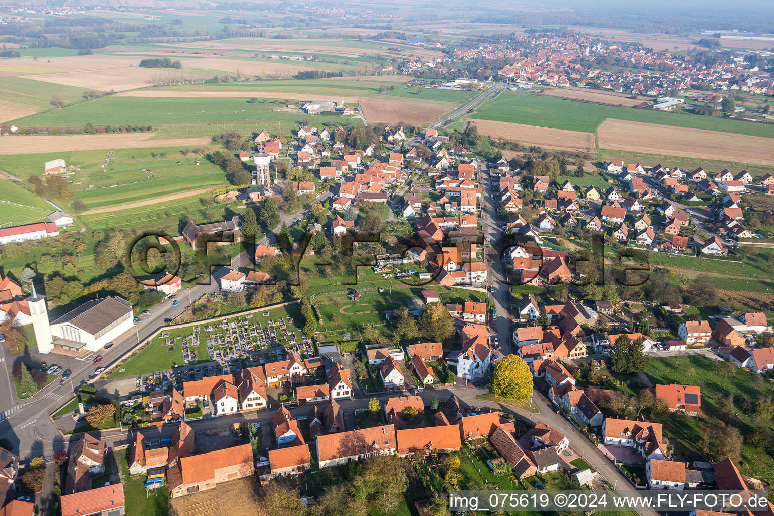 Photographie aérienne de Église protestante de Rittershoffen à Rittershoffen dans le département Bas Rhin, France